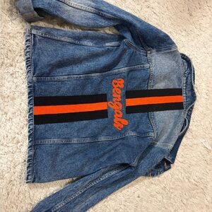 Denim Jacket with Orange and Black Stripe